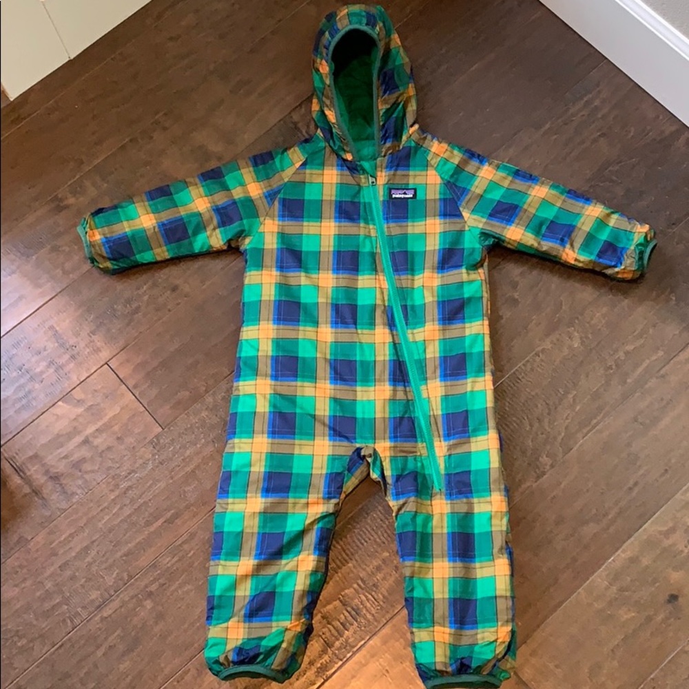 Patagonia Plaid/Green Reversible Bunting One Piece